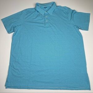 Land’s End Polo Shirt Golf Traditional Fit Cotton Blend Peru Blue Striped Resort